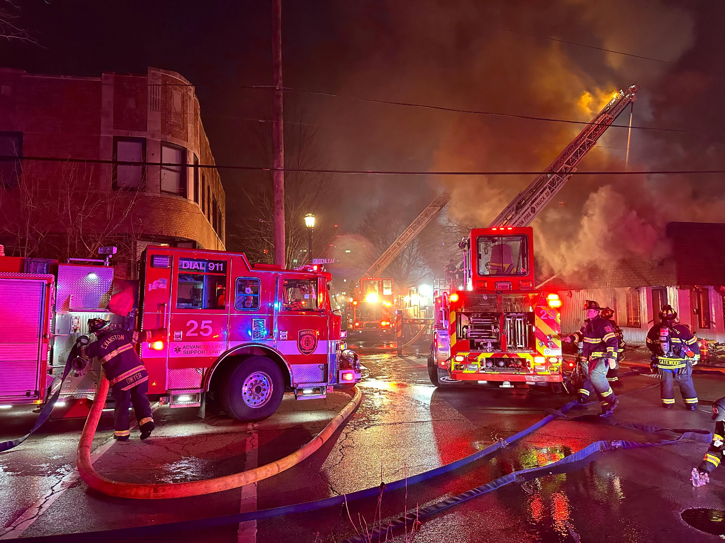 Firefighters in action putting out fire