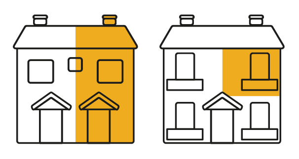 same footprint or home, divided in multiple units (2 to 4)