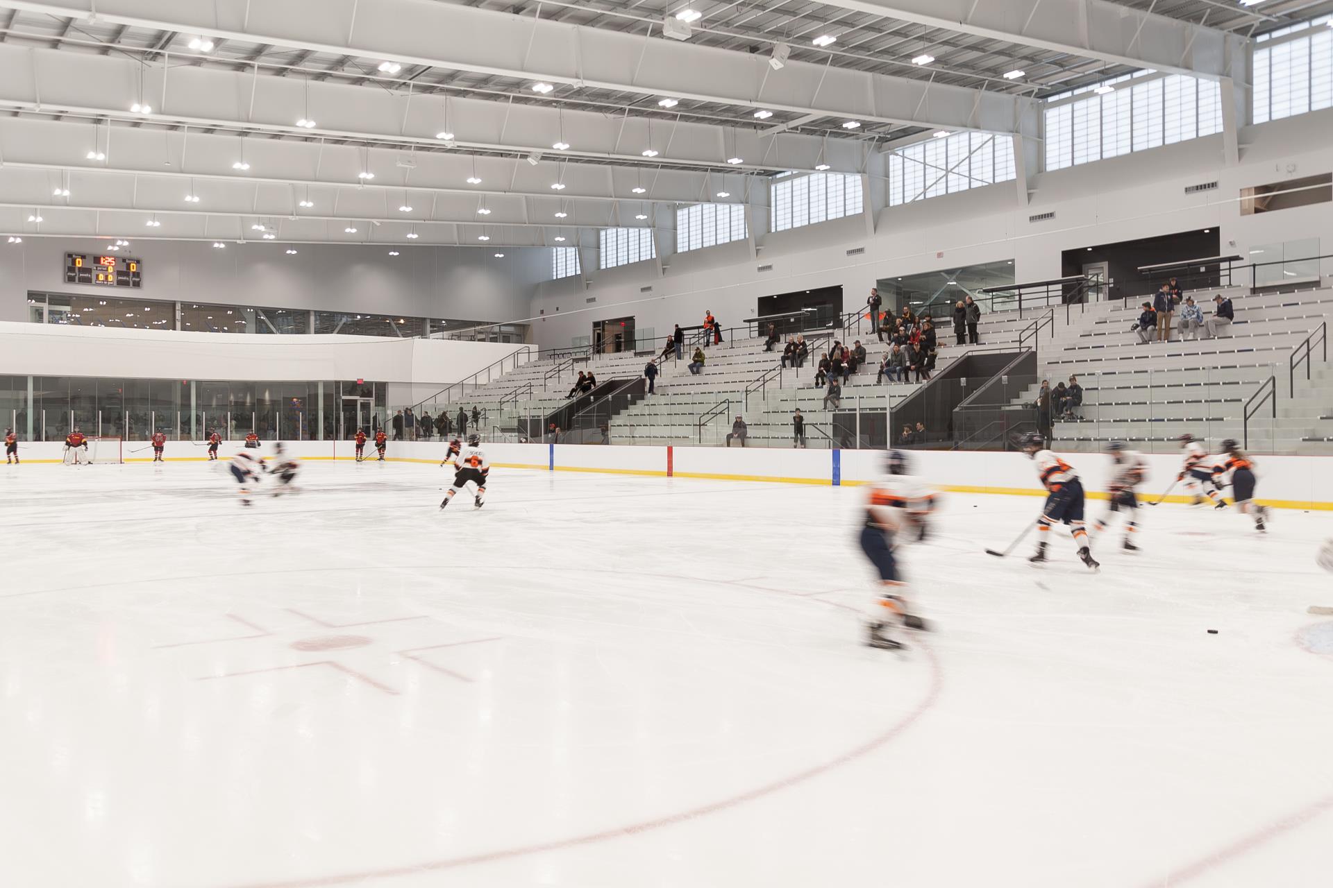 Decorative: photo of hockey players on the Robert Crown ice Rink