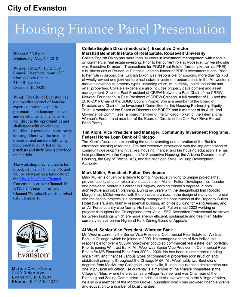 Housing Finance Panel Presentation Flyer May 24, 2018